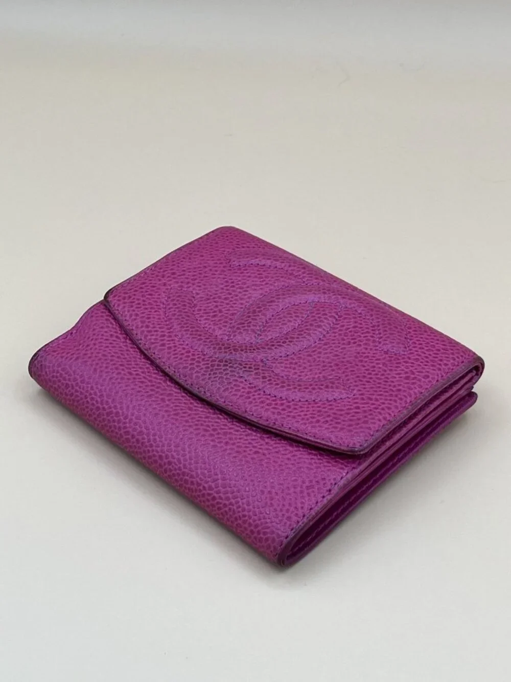 Chanel Magenta Caviar Leather CC Logo Compact Wallet Gold Hardware Made in Italy